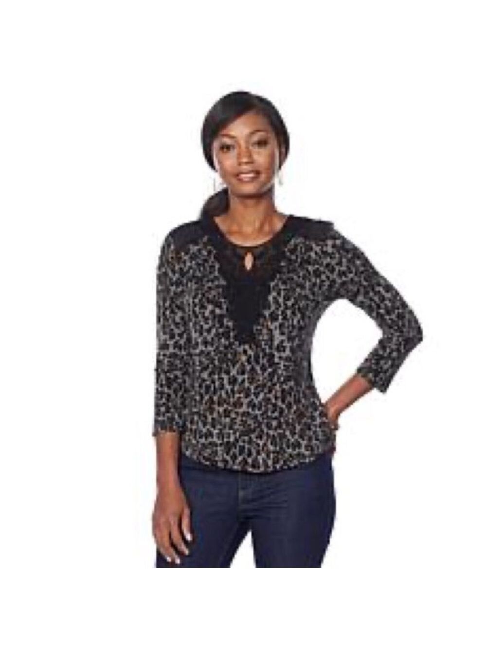 Daniel Rainn DR Lace Trimmed Knit Top 630-437